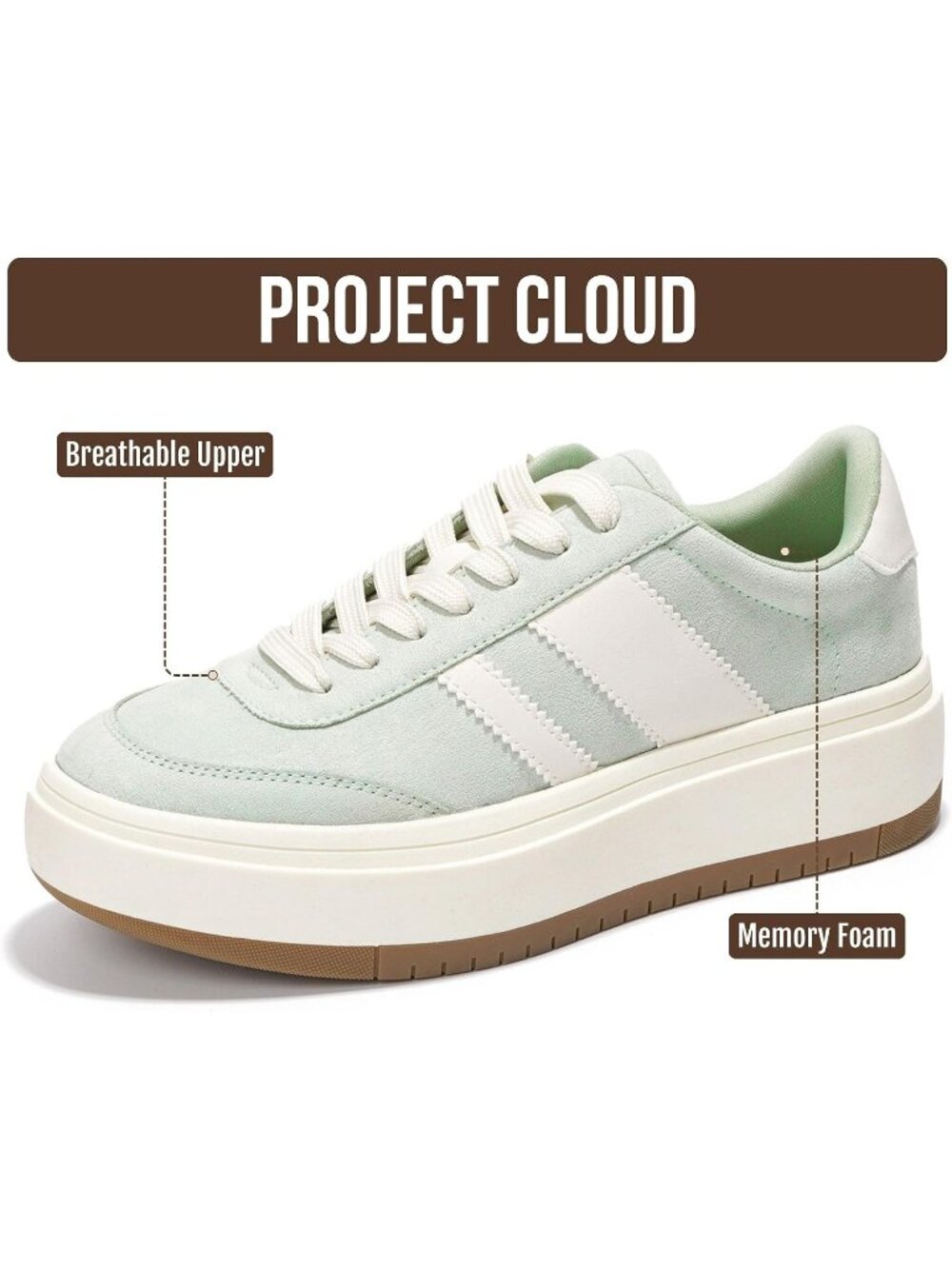 Project Cloud Women Pistachio Memory Foam Insole Footwear Platform Sneaker Shoes - Picture 3 of 6